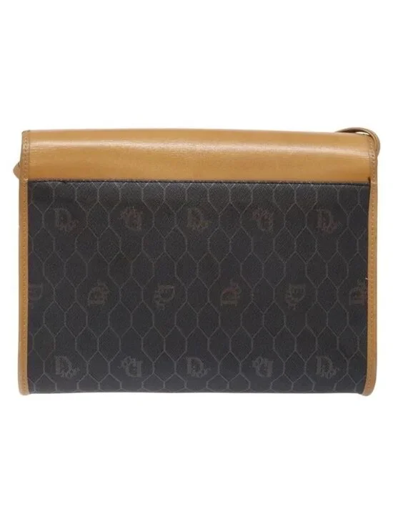 Authentic Christian Dior Honeycomb Canvas Shoulder Bag PVC Black Gold - Picture 9 of 16